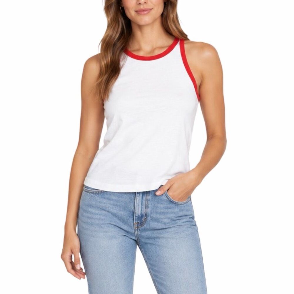 L’Agence Rayne Contrast Trim Tank - Size XS - White / Red